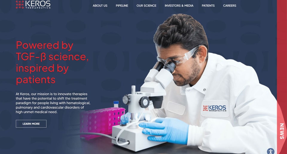 Keros Therapeutics homepage screenshot