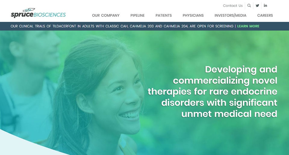 Spruce Biosciences home page screenshot